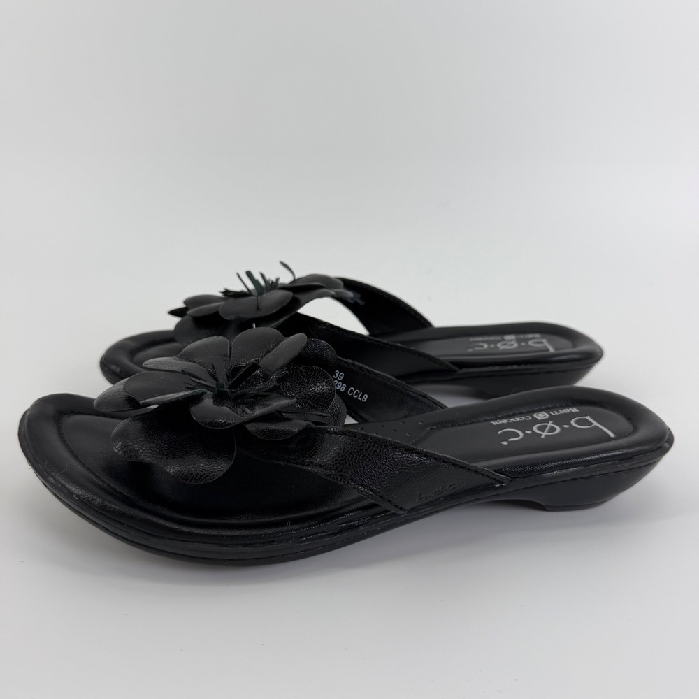 b.o.c. Born Concept Women Black Leather 3D Flower Thong Sandals Size 8 39 - Picture 4 of 10